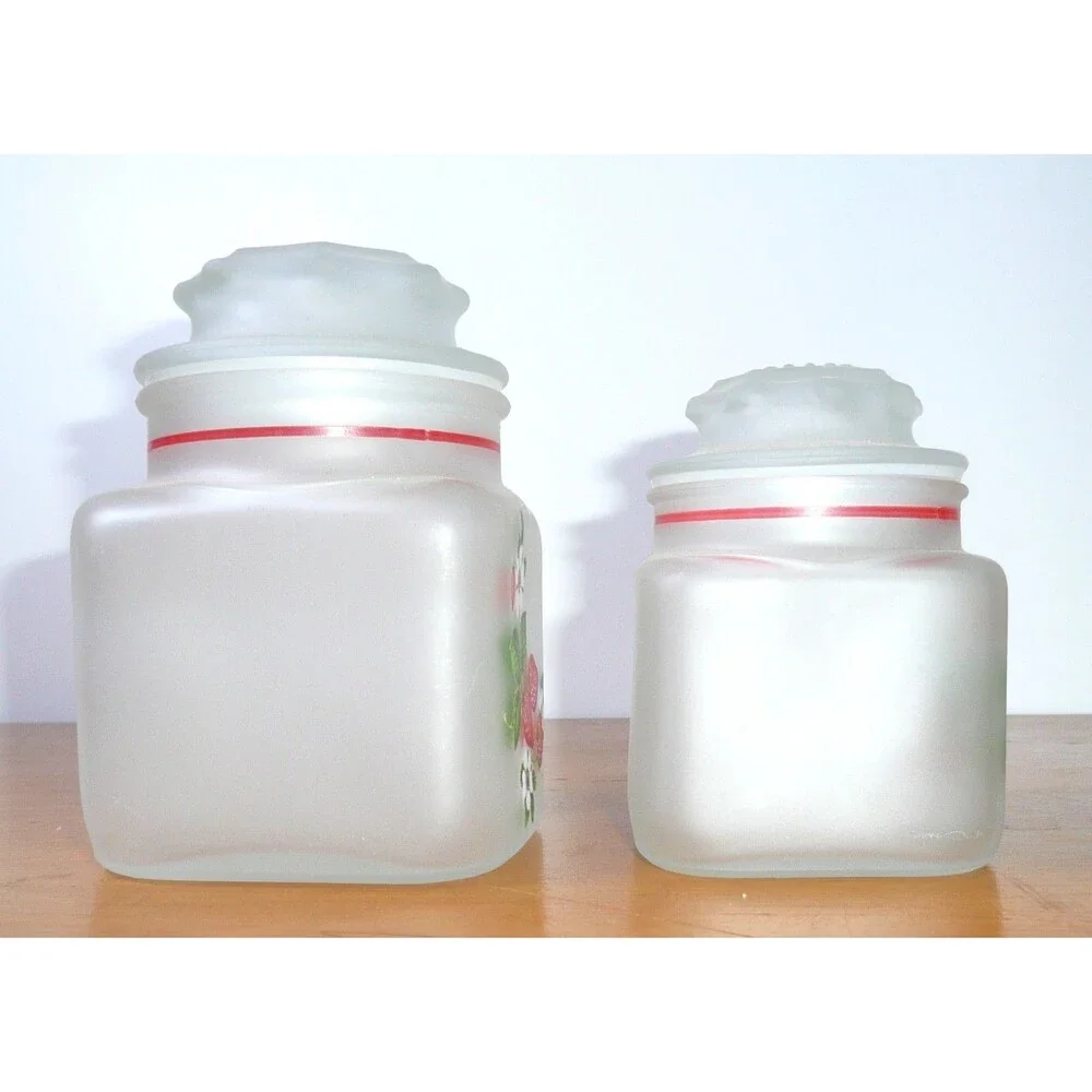 Vintage Anchor Hocking Strawberry Canister Set, 4 Piece Frosted/Satin Glass